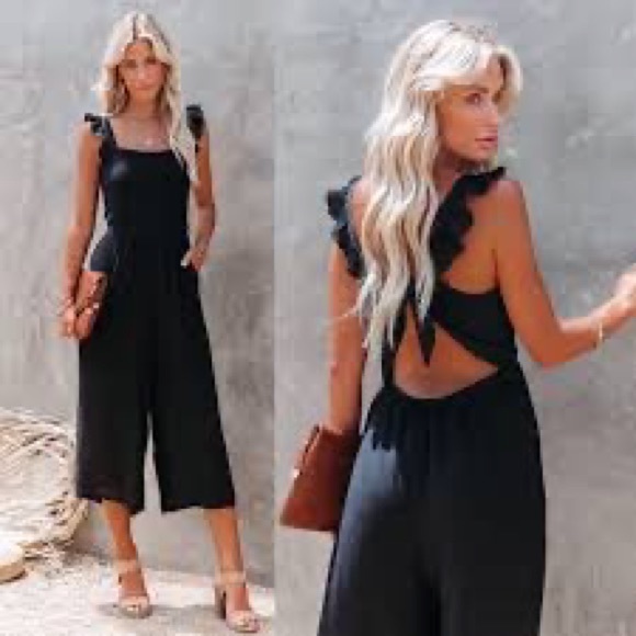 FASHION FAITHFUL POCKETED RUFFLE TIE BACK JUMPSUIT - Picture 4 of 4